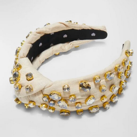 Lele Sadoughi Embellished Linen Knotted Headband Natural NWT - Picture 2 of 13